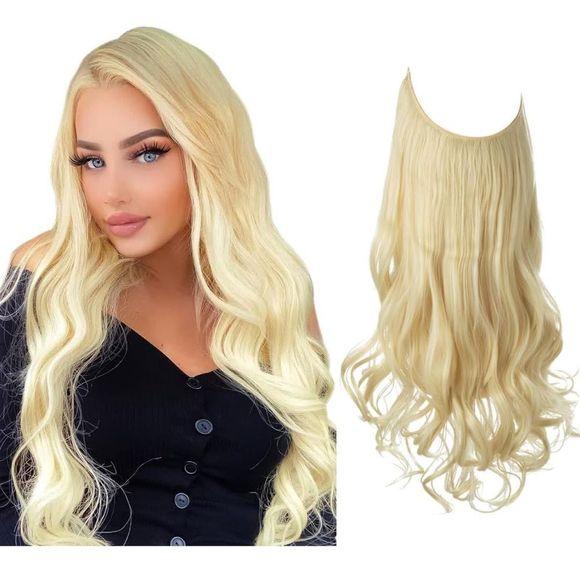 Wavy Curly Hair Extensions Halo Beach Blonde Highlight Long